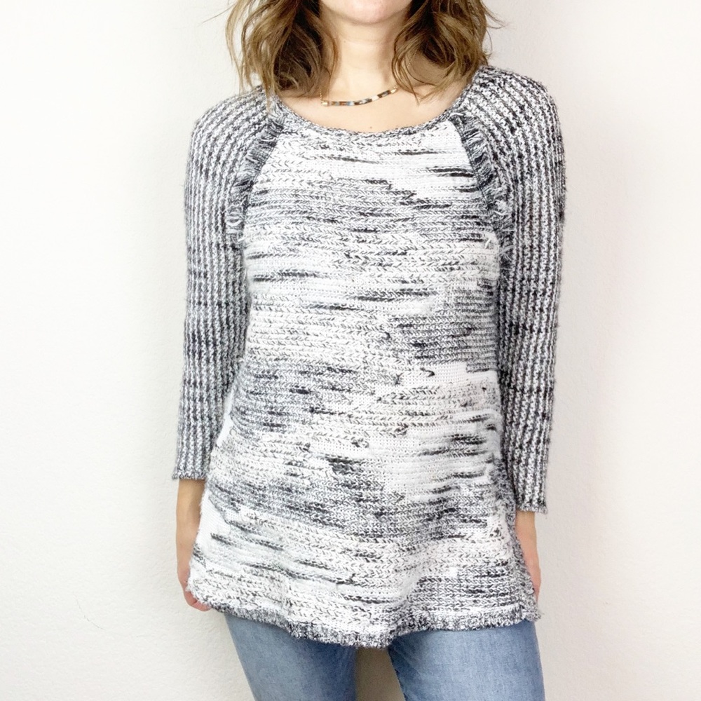 Anthro Moth slub knit black and white sweater